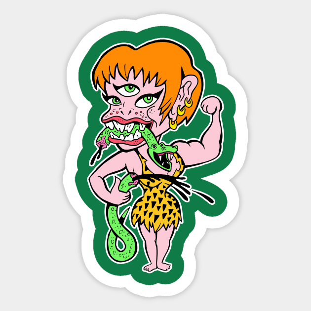 Three Eyed Snake Biting Geek Sticker by rossradiation